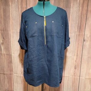 Ellen Tracy Navy Linen Top